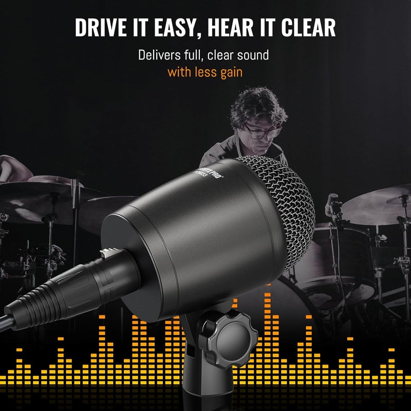 Phenyx Pro PDM33 Kick Drum Microphone, Cardioid Dynamic Mic with Locking Stand Adapter, Integral XLR Connector, and Metal Mesh Grille - Image 5